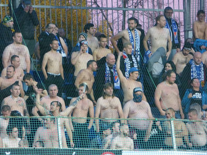 Fanoušci Baníku Ostrava v Mladé Boleslavi při utkání s Hradcem Králové.