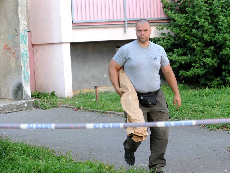 Akce zásahovky, policejních pyrotechniků a kriminálky v domě v ostravské Jugoslávské ulici, kde měl mladý muž v bytě zbraně a munici. 