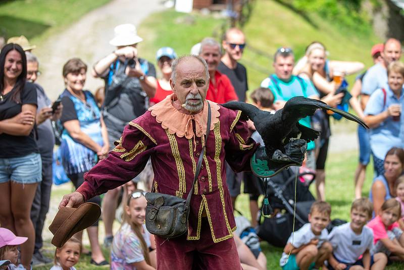 Hrad Hukvaldy, sokolnická a historická show, 10. července 2021.