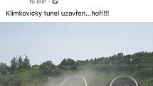 Požár automobil v klimkovickém tunelu na D1 u Ostravy.