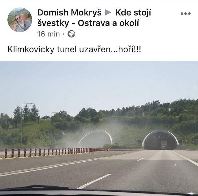 Požár automobil v klimkovickém tunelu na D1 u Ostravy.
