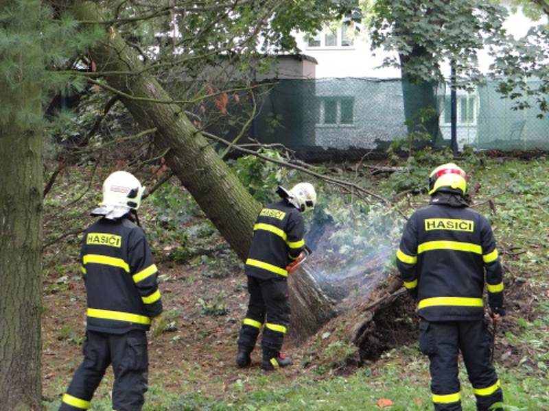 Odstraňování následků noční vichřice, snímek ze zásahu hasičů 24. září 2018 v Ostravě.