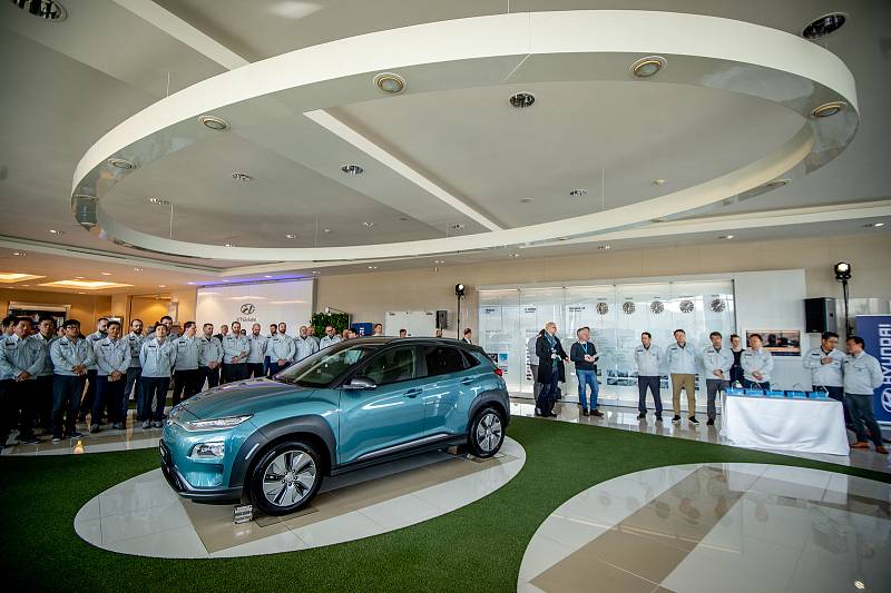 Automobilka Hyundai zahájila v Nošovicích sériovou výrobu elektromobilu Kona Electric, 12. března 2020.