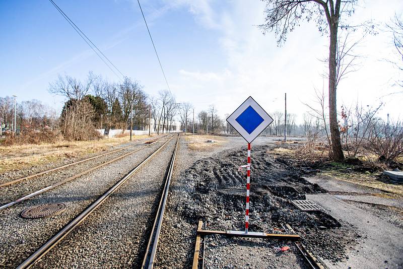 Místo zrušené tramvajové smyčky na Černé louce v Ostravě, leden 2020.