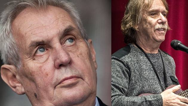 Na snímku prezident Miloš Zeman, vpravo písničkář Jaromír Nohavica.