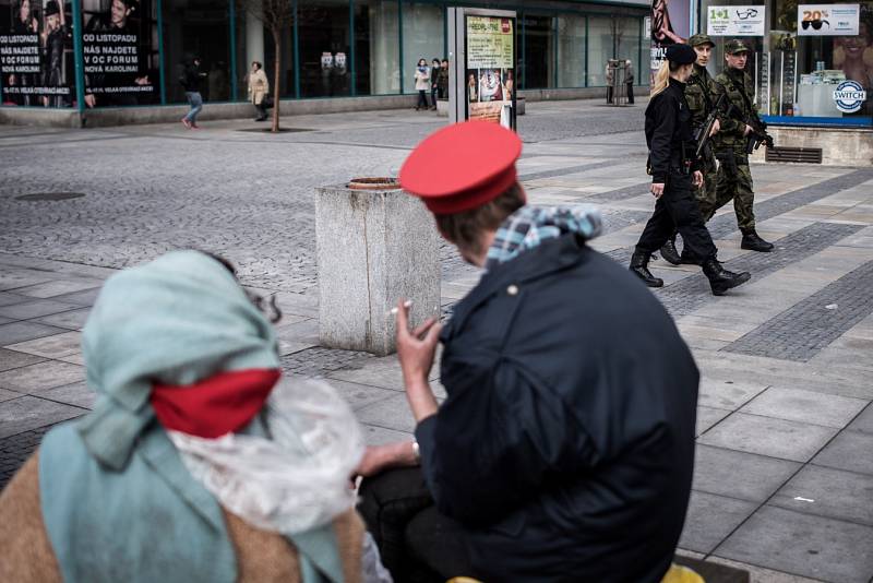 Společné hlídky vojáků a policistů v ulicích Ostravy i dalších měst České republiky se objevily například v reakci na teroristické útoky v Bruselu. Ilustrační foto.