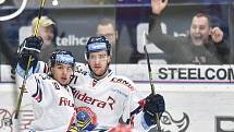 Utkání 34. kola hokejové extraligy: HC Vítkovice Ridera - HC Oceláři Třinec, 12. ledna 2019 v Ostravě. Na snímku (zleva) Jozef Baláž a Lukáš Kucsera.