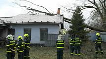 Novoveská ulice v Ostravě, kde strom spadl na dům. 17. února 2022.
