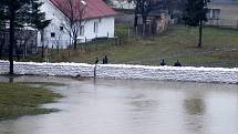 Hasiči v pátek v podvečer vybudovali protipovodňovou hráz u břehu řeky Odry v Ostravě-Koblově.