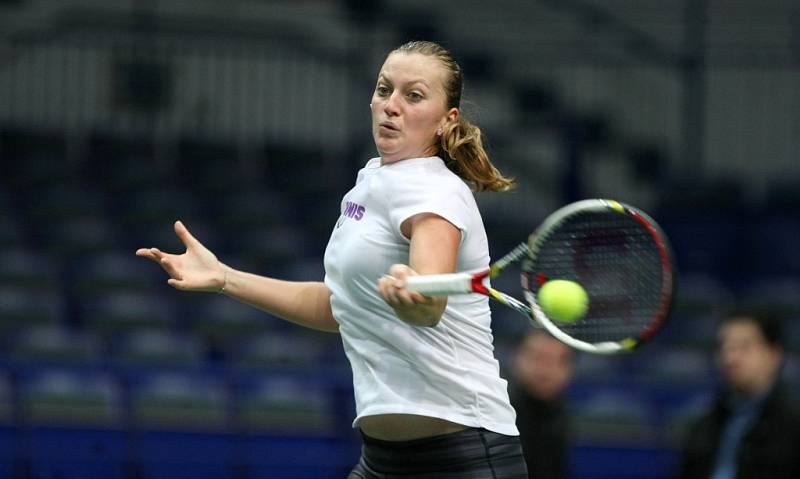 Fed cup v ostravské ČEZ aréně. Na tréninku Petra Kvitová. 