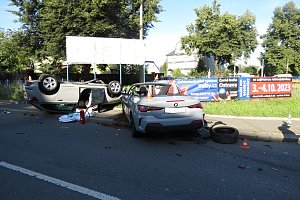 Dopravní nehoda v Ostravě Kunčicích 12. srpna 2023.