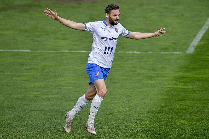 Utkání 26. kolo první fotbalové ligy: FC Baník Ostrava – SFC Opava, 10. dubna 2021 v Ostravě. Tomáš Zajíc z Ostravy se raduje.