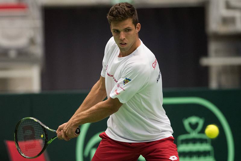 Jiří Veselý při pondělním tréninku Davis Cup Teamu České Rupubliky ve Werk Areně v Třinci.