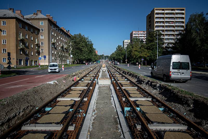 Modernizace tramvajové trati v Opavské ulici, 10. srpna 2022, Ostrava-Poruba.