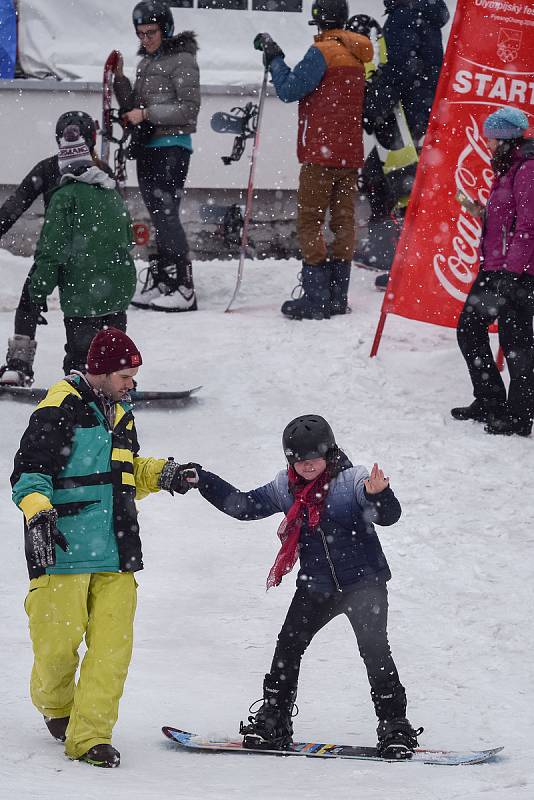 Olympijský festival u Ostravar Arény, 16. února 2018 v Ostravě, sportoviště - snowboarding.