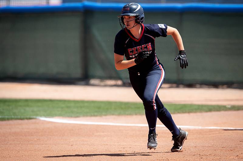 Mistrovství Evropy žen v softballu, 30. června 2019 v Ostravě. Zápas ČR - Litva. Na snímku THOMPSONOVA Eliska.