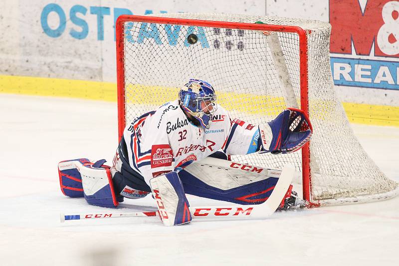 Čtvrtfinále play off hokejové extraligy - 3. zápas: HC Vítkovice Ridera - HC Oceláři Třinec, 24. března 2019 v Ostravě. Na snímku brankář Vítkovic Patrik Bartošák.