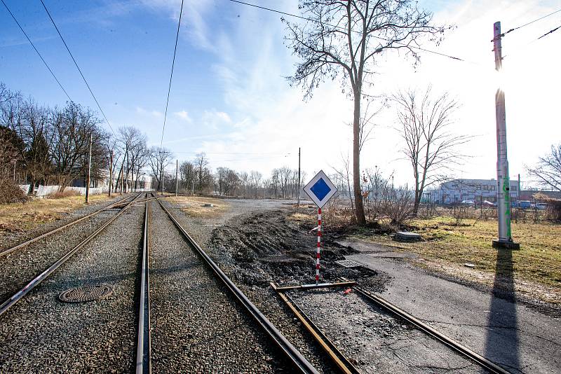 Místo zrušené tramvajové smyčky na Černé louce v Ostravě, leden 2020.