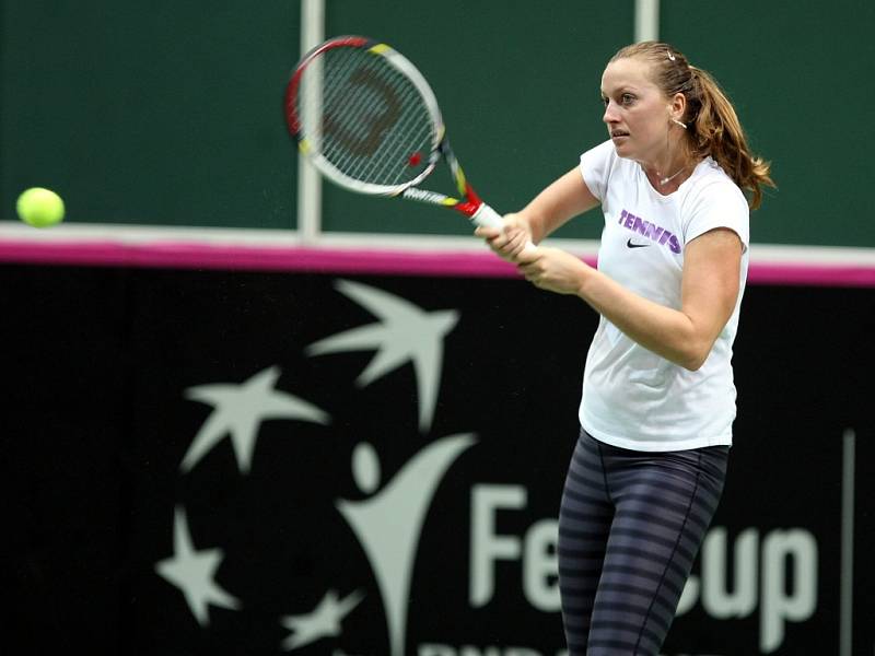 Fed cup v ostravské ČEZ aréně. Na tréninku Petra Kvitová. 