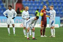 Utkání 21. kola první fotbalové ligy: Baník Ostrava - Dukla Praha, 17. března 2018 v Ostravě. Smutek Baníku.