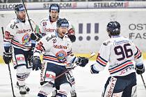 Utkání předkola play off hokejové extraligy - 1. zápas: HC Vítkovice Ridera - HC Sparta Praha, 11. března 2019 v Ostravě. Na snímku (zleva) Petr Šidlík, Ondřej Roman, Radoslav Tybor a Mrázek Jaroslav.