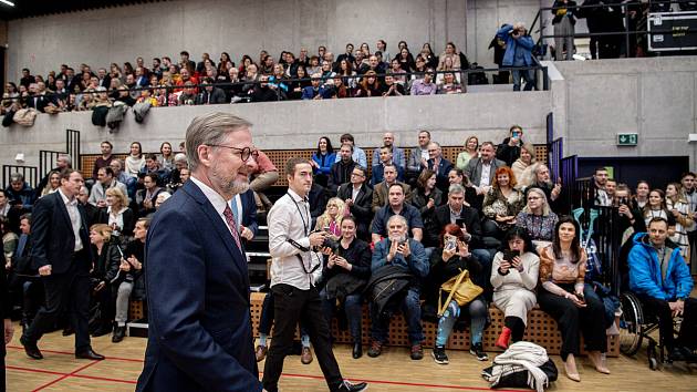 Předseda vlády Petr Fiala při slavnostním otevření nového kampusu Ostravské univerzity, 13. února 2023, Ostrava.