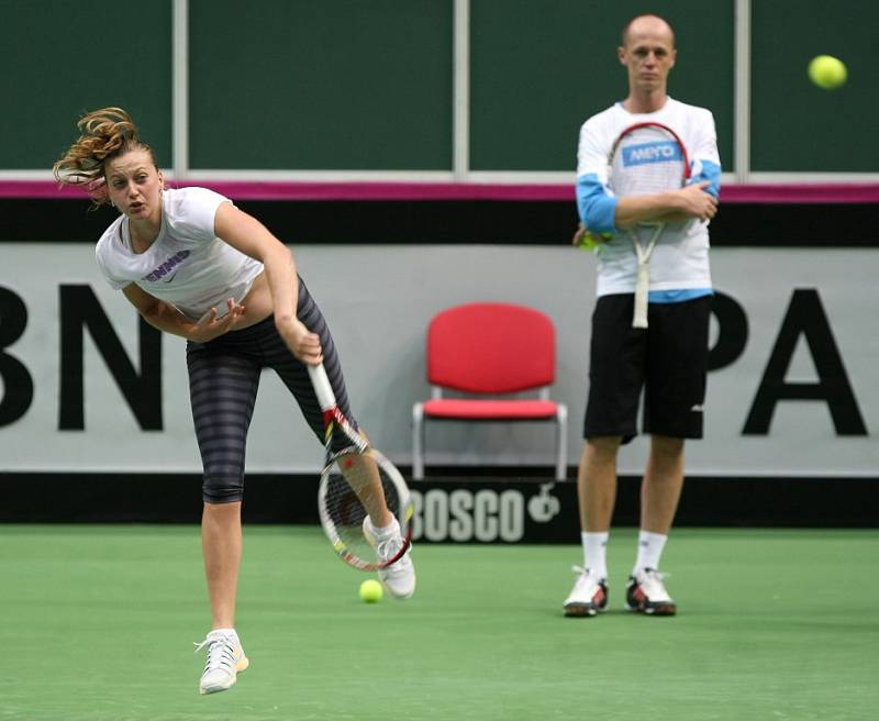 Fed cup v ostravské ČEZ aréně. Na tréninku Petra Kvitová. 