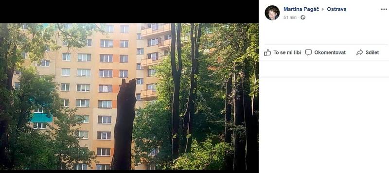 Snímek ze sociální sítě - následky pondělní bouřky v Ostravě, 26. srpna 2019.
