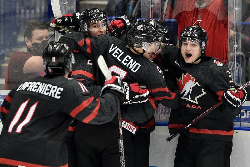 Mistrovství světa hokejistů do 20 let, finále: Rusko - Kanada, 5. ledna 2020 v Ostravě. Na snímku radost Kanady (Dylan Cozens).