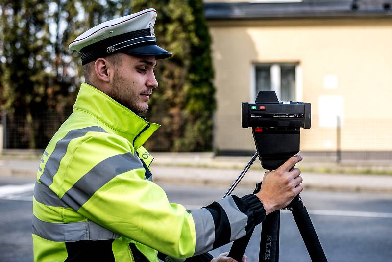 Policejní akce Speed marathon (měření rychlosti) v městské části Vřesina, 3. dubna 2019 v Ostravě.