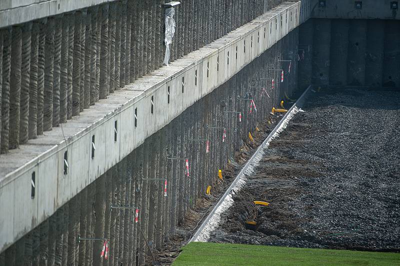 Stadion Bazaly těsně před dokončením, 7. října 2019 v Ostravě.