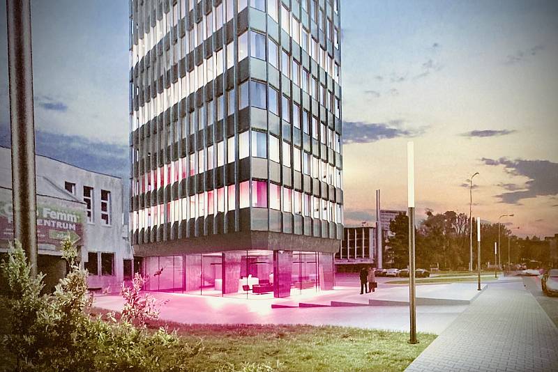 Proměnu Černé perly v Ostravě-Porubě představili majitelé, nájemci a architekt na tiskové konferenci v Kině Etáž v Dolních Vítkovicích. Duben 2022.