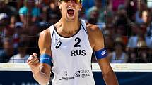 Muži: Zápas o 3. místo Polsko - Rusko. FIVB Světové série v plážovém volejbalu J&T Banka Ostrava Beach Open, 2. června 2019 v Ostravě. Na snímku Oleg Stoyanovskiy (RUS).