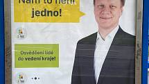 Billboard na krajské volby v roce 2020 - Tomáš Hudeček (Starostové a nezávislí), září 2020 v Ostravě.