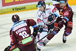 Utkání předkola play off hokejové extraligy - 4. zápas: HC Sparta Praha - HC Vítkovice Ridera, 15. března 2019 v Praze. Na snímku (zleva) Andrej Kudrna, Lukáš Kucsera, Jan Košťálek