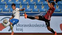 Utkání 2. kola první fotbalové ligy: FC Baník Ostrava - SK Dynamo České Budějovice, 28. srpna 2020 v Ostravě. Zleva Jakub Pokorný z Ostravy a Lukáš Matějka z Českých Budějovic.