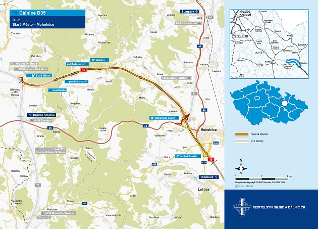Mapa budoucí dálnice D35 do Mohelnice.