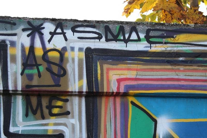 Graffiti při jízdě vlakem ze Šumperka do Zábřeha.