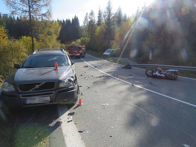 Nehoda motorkáře u Skřítku u Sobotína