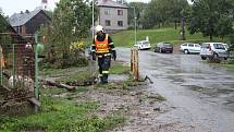 Následky bleskové povodně po přívalovém dešti v Jedlí, stav v pondělí 2. září 2019.