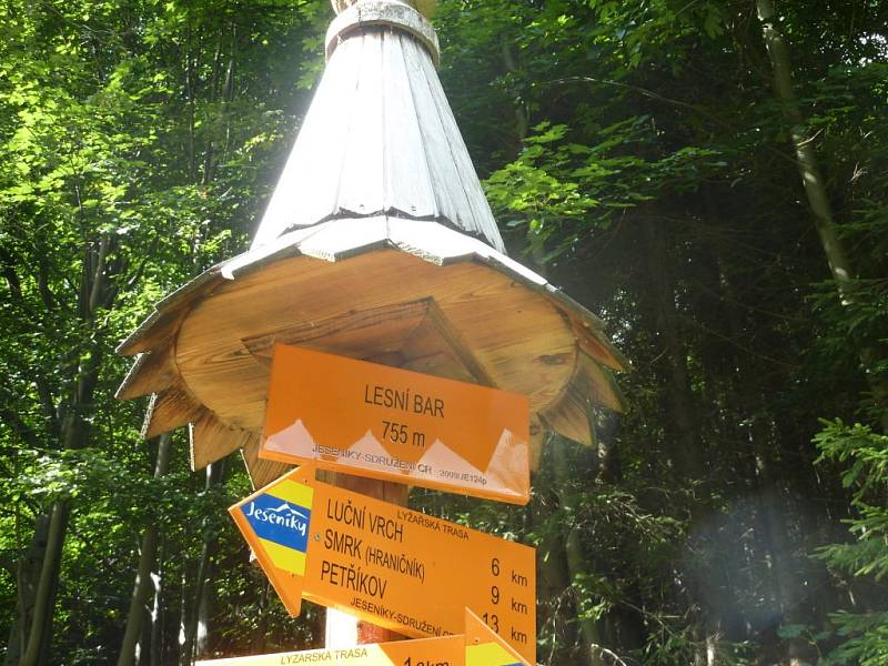 Samoobslužný lesní bar na stezce nad Horní Lipovou v Rychlebech.