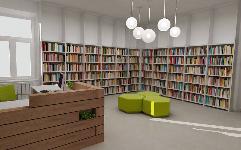 Vizualizace budoucí podoby interiéru knihovny v Jeseníku