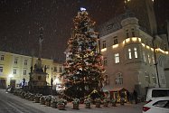 Vánoční strom před šumperskou radnicí.
