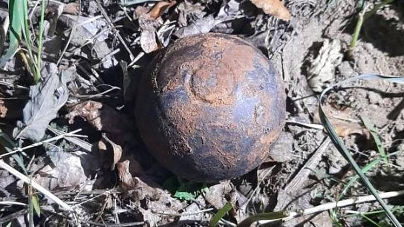 Historická dělová koule nalezená v úterý 2. srpna 2022 táborníky u Drozdovské Pily.