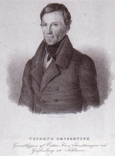 Vincenz Priessnitz, zakladatel vodoléčby a jesenických lázní, na dobové litografii.