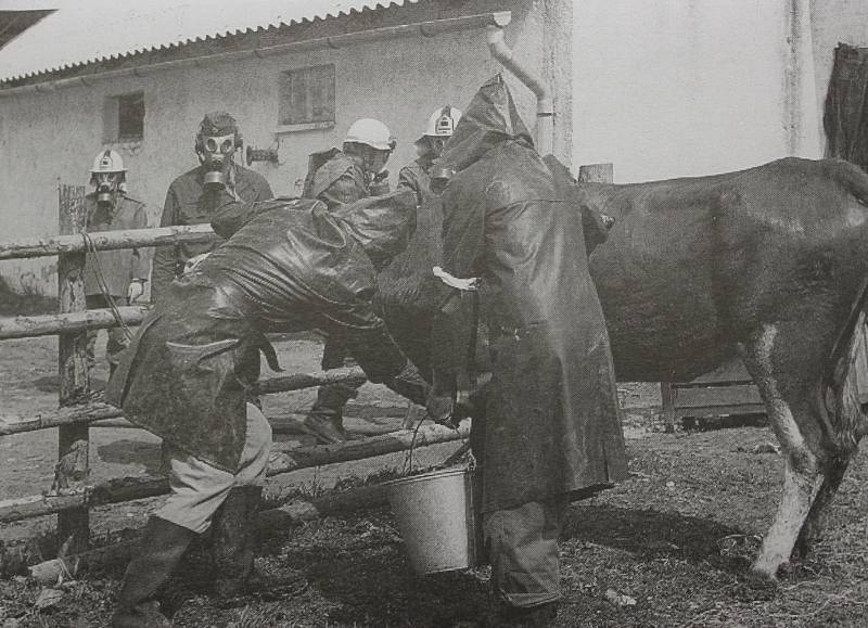 PŘIPRAVENI NA VŠE. Součinnostní cvičení na školním statku v Temenici v roce 1982.