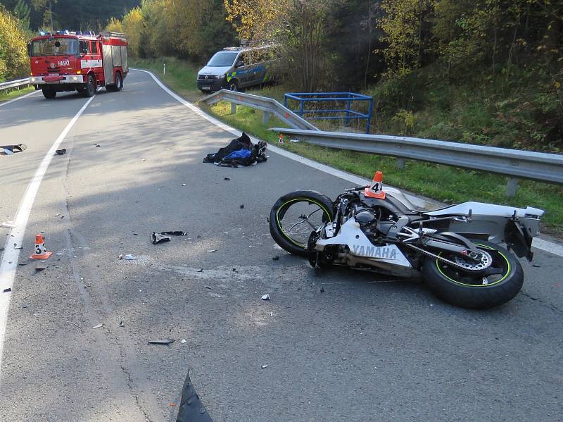 Nehoda motorkáře u Skřítku u Sobotína