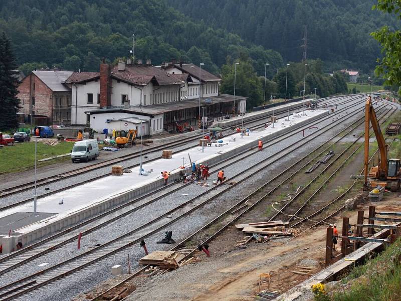 Hanušovice, červenec 2016. Rekonstrukce trati Bludov - Jeseník