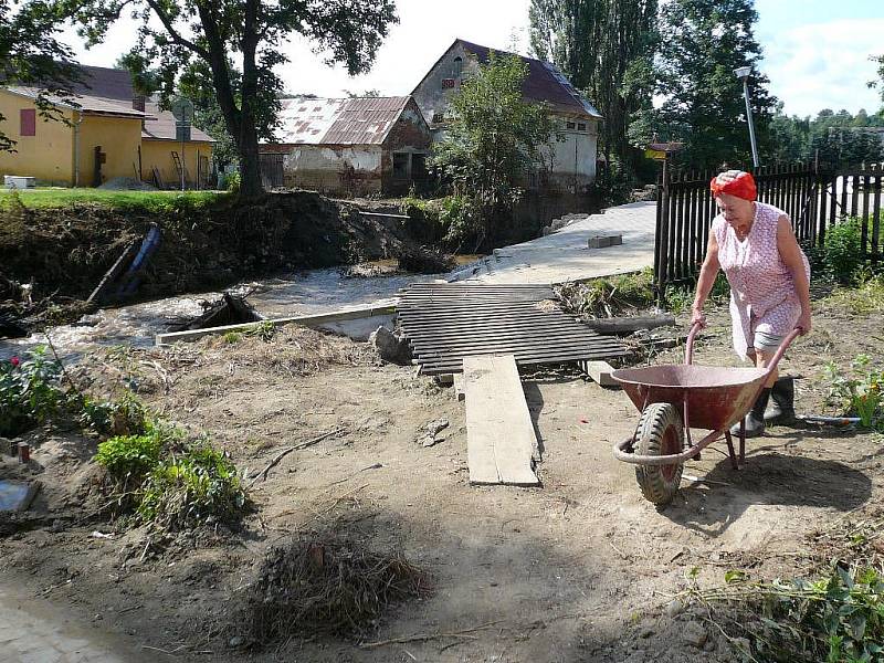 Libuše Vášová z Bernartic uklízí zničenou zahradu