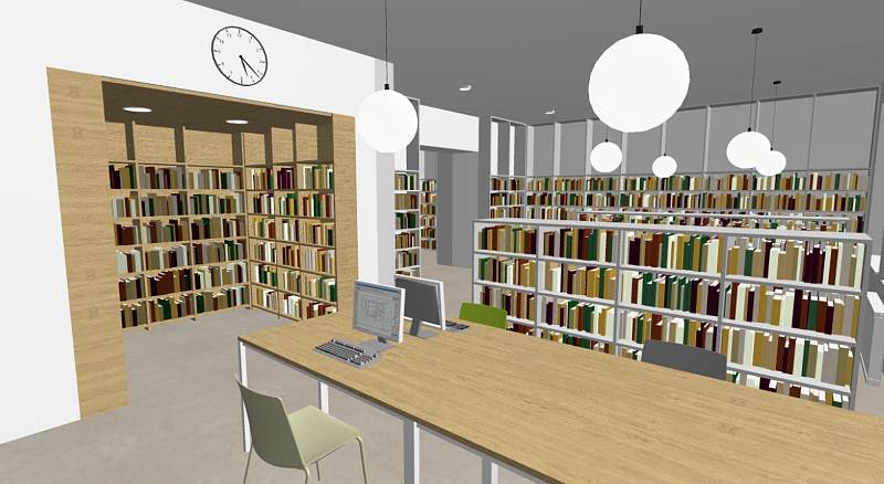Vizualizace budoucí podoby interiéru knihovny v Jeseníku